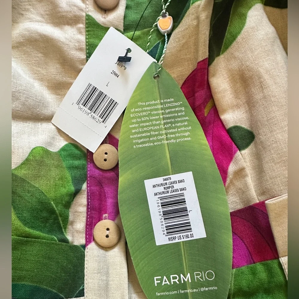 FARM Rio Beige Romper with Green Leaf & Pink Floral Print - Picture 11 of 16